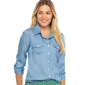 Crown & Ivy Light Blue Soft Lightweight Chambray Oxford Button Down Top Shirt L